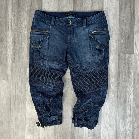 Baby Phat Mid Rise Stacked Zipper Ankle Capris Blue Y2k Size 13 - Picture 1 of 7